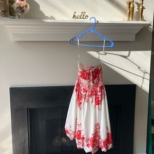 Strapless red floral dress